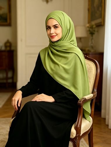 Lina & Lily Non-see-through Premium Jersey Maxi Hijab Head Scarf Wrap for Muslim Women - color: Lime Green