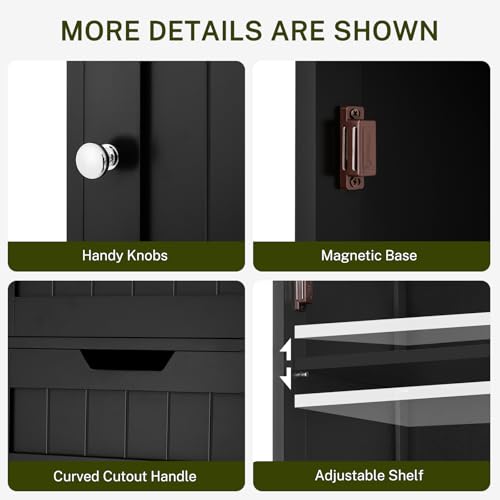 67" H Tall Storage Cabinet with 2 Doors and 1 Drawer, Narrow Black Cabinet with Adjustable Shelves, for Bathroom, Living Room, Entryway, Kitchen, Black - color: Black