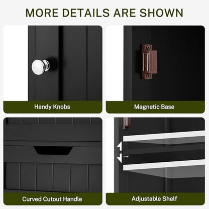 67" H Tall Storage Cabinet with 2 Doors and 1 Drawer, Narrow Black Cabinet with Adjustable Shelves, for Bathroom, Living Room, Entryway, Kitchen, Black - color: Black