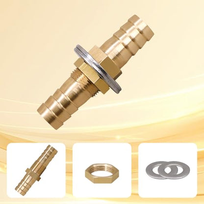 1/2 inch Brass Hose Barb Bulkhead Fitting for Fuel/Air Systems | For Pipeline/Irrigation/Industrial Projects, Flat Washers and Clamps, Easy To Install, High Hardness, Quality Assurance,2Pack - style: 1/2"