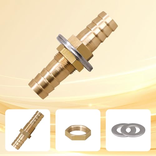 3/8 inch Brass Hose Barb Bulkhead Fitting for Fuel/Air Systems | For Pipeline/Irrigation/Industrial Projects, Flat Washers and Clamps, Easy To Install, High Hardness, Quality Assurance,2Pack - style: 3/8"