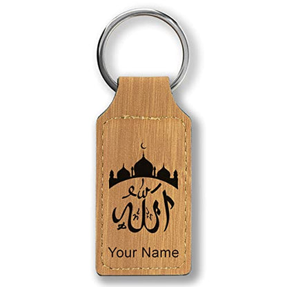 LaserGram Rectangle Keychain, Allah 2, Personalized Engraving Included (Bamboo) - color: Bamboo