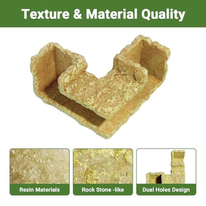 90° Corner Fish Cave Viewing Tunnels | Realistic Rock Formation Hideout for Shrimp, Plecos, Cichlids | BPA-Free Premium Resin, Safe for Aquarium (5.3”x5.3”x2.8”) - style: Rock