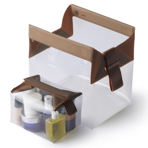 Cadence Parcel - Clear Travel Kit with Zipperless Magnetic Closure - Chestnut, Large - Durable, Leak-Resistant and TSA Approved Toiletry Bag - Modular Organization - Recycled TPU (2 Qt) - color: Chestnut, size: Large