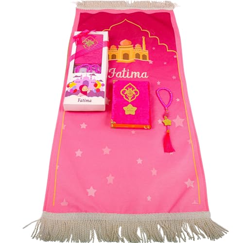 IEF Personalized Prayer Rug Prayer Beads Quran Islamic Gift Set, Ramadan Eid Hajj Umrah Birthday Anniversary Graduation Gift for Girls and Boys (Model-7, Girl) - color: Model-7