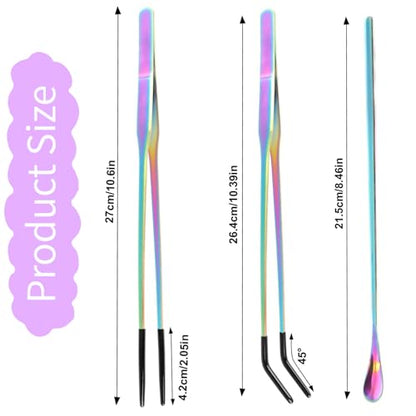 Stainless Steel Reptile Feeding Tongs & Spoon Set - 10.6" Straight & Curved Tweezers for Aquariums & Crafts - Feeder Tools with Rubber Tip for Bearded Dragons,Snake, Lizards - 3 Pack