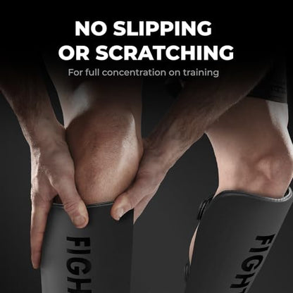 FIGHTR® Shin Guards - with a and Ideal Padding | Thick shin Protection for Kicks in Kickboxing, MMA, Muay Thai and Other Martial Arts - color: All Black, size: Medium