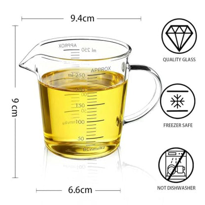 BCnmviku Glass Measuring Cup 250ml 1Cup High Borosilicate [Insulated Handle | V-Shaped Spout]For Prepping Baking and Cooking Preheated Oven Dishwasher Freezer and Microwave Safe - size: 250ml