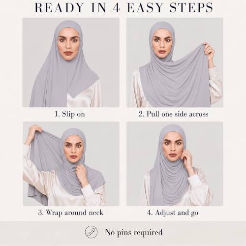Slip-on Instant Premium Jersey Hijab Head Scarf Wrap for Muslim Women Made in Turkey - color: Gray, size: Pack of 1