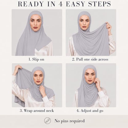 Slip-on Instant Premium Jersey Hijab Head Scarf Wrap for Muslim Women Made in Turkey - color: Gray, size: Pack of 1