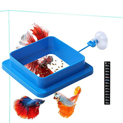 Fish Feeding Ring, Floating Food Feeder Thicken Square, Reduces Waste and Maintains Water Quality, for Flakes and Floating Fish Foods, for Guppy, Betta, - color: Blue Wide