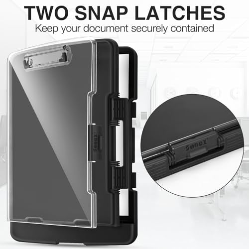 Sooez Original Clipboard with Storage & Pen Holder, Heavy Duty Clip Boards 8.5x11 with Dual Storage, Clearview Dry Erase Coach Clipboard with Real Hinge, High Capacity, School & Office Supplies - color: Black