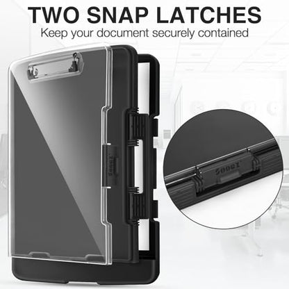 Sooez Original Clipboard with Storage & Pen Holder, Heavy Duty Clip Boards 8.5x11 with Dual Storage, Clearview Dry Erase Coach Clipboard with Real Hinge, High Capacity, School & Office Supplies - color: Black