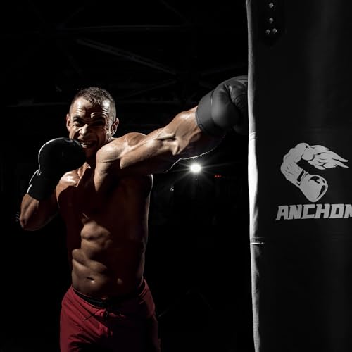 ANCHOM Punching Bag for Adults, 4FT Heavy Boxing Bag Set with 12OZ Boxing Gloves, Hand Wraps, Jump Rope and Grip Strength Trainer, Perfect for MMA Karate Kickboxing Boxing - Unfilled