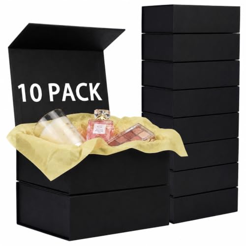 ROSYVA 10 Pack Black Gift Boxes with Lids, 12 x 8 x 4.5 Inch Boxes with Ribbon for Groomsmen gifts, Magnetic Gift Boxes for Presents, Wedding, Birthday, Bridal Party and Holiday Gifts - color: Black-10 pack