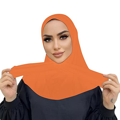 AIBEARTY Women Fashion Instant Muslim Turban Hijab with Snap Fastener Breathable Headscarf Bonnet Cap Turban Hat Shawl - color: Orange