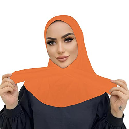 AIBEARTY Women Fashion Instant Muslim Turban Hijab with Snap Fastener Breathable Headscarf Bonnet Cap Turban Hat Shawl - color: Orange