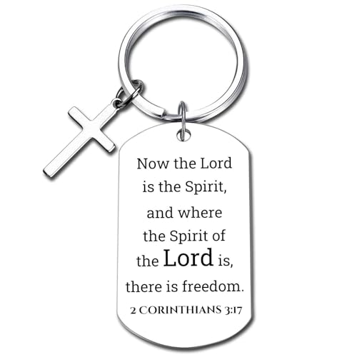 GiftYou Inspirational Scripture Metal Key Chains with Cross Pendant - Bible Verse Keychain Religious Gift for Christian - color: 2 Corinthians 3:17