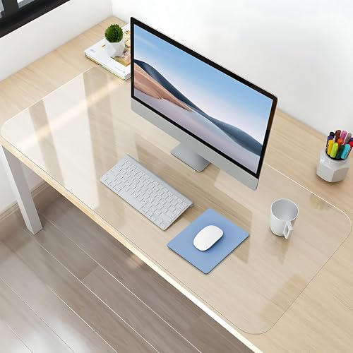 NATRKE Clear Desk Mat Pad, 31.5"x15.7" Large Transparent Computer Desk Mat Plastic Desktop Protector, PVC Writing Pad with Round Edge, Waterproof Wipeable Non-Slip Table Protector for Home Office - color: Clear, size: 31.5" x 15.7"