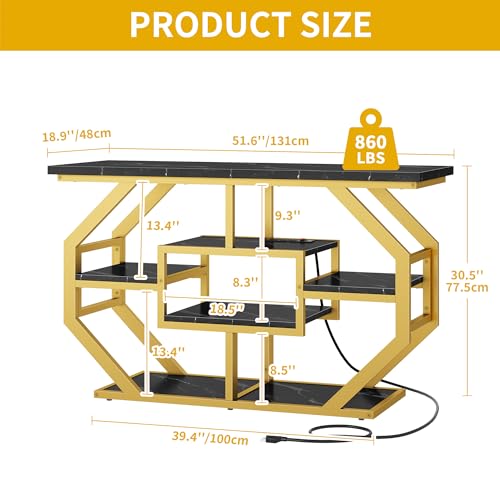 DWVO 55-75 Gallon Aquarium Stand with Power Outlet, Display Stand for Turtle Tank, Reptile Terrarium, Metal Fish Tank Stand Suitable for Living Room, Entryway, 860LBS Capacity, Black & Gold - color: Black & Gold