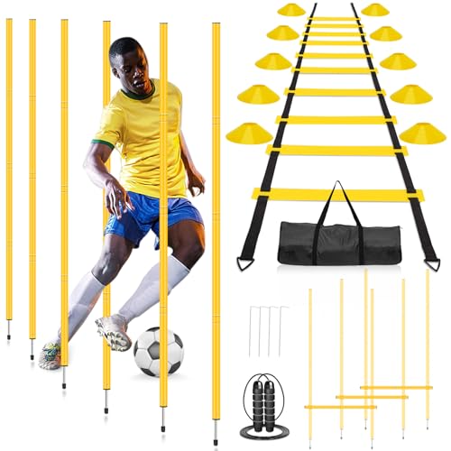 Agility Speed Training Equipment for Soccer, Football, Basketball | Includes Hurdles, 6 Poles, Ladder, 12 Cones & Jump Rope to Improve Footwork, Agility and Coordination for Youth and Adult