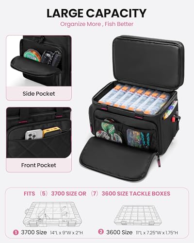 Smasrob Fishing Tackle Bag, Fish Bag (Tackle Boxes Not Included), Black | Large Lure Boxes Pocket , Extra Top Tackle Trays Pocket, for Saltwater and Freshwater - color: Black