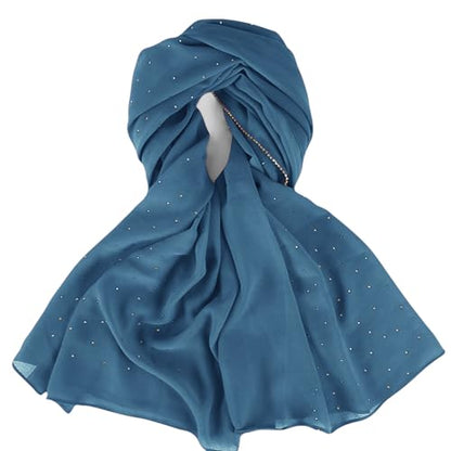 Hijab Scarf for Women Soft Chiffon Rhinestone Long Scarf Shawl Fashion Muslim Hijab Head Wrap Scarves - color: Blue