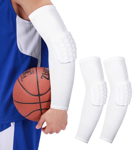 Honeycomb Anti Collision Padded Arm Sleeves - 2 Pack for Basketball, Football, Volleyball - color: White, size: X-Small