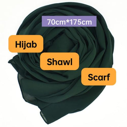 Chiffon Scarf for Women Lightweight Breathable Sunscreen Soft Solid Hijab Scarf for Daily & Muslim Wear - color: Dark Green Chiffon Scarf