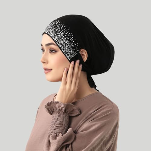 Hijab Undercaps Slouchy Beanies Cap Soft Hijab Caps Under Scarf for Women Muslim Jersey Inner Beain-Cap - color: Black