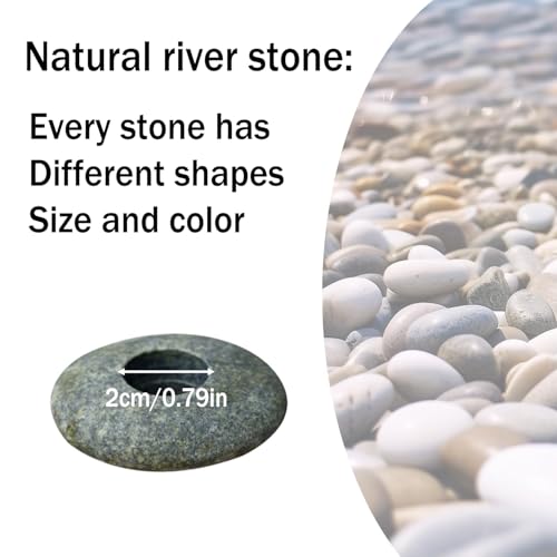 6 Pcs Natural River Stone Plant Weights for Aquarium, Pebble Aquatic Plants Fixed Ring, Aquarium Plant Anchors, Unique Shape & Size for Aquarium Landscape Decoration (0.79'' Hole Diameter)