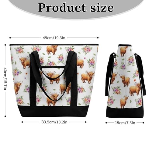 SWEET TANG Insulated Cooler Bag for Women Men Highland Cow Floral Art Lunch Bags Beach Food Delivery Bag - color: Pattern 89