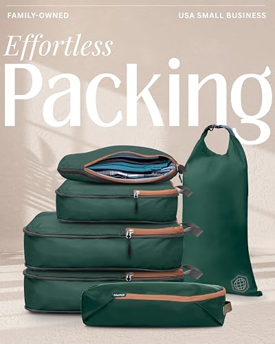 TRIPPED Travel Gear Compression Packing Cubes for Carry-On Travel 6-Pack - color: Sequoia (Green and Brown), size: 6 Piece
