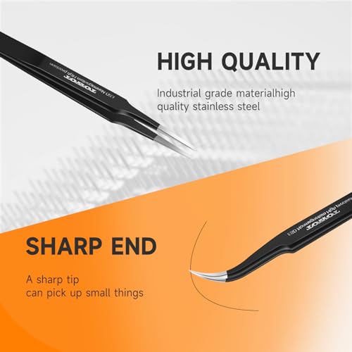 TOWOT Precision Tweezers, Anti-static Stainless Steel Pointed Tweezers for Electronics, Crafts, Soldering, Welding, Experimental Work, and Jewelry Making Industrial Tweezers - style: Super Fine Tip Straight(110mm)