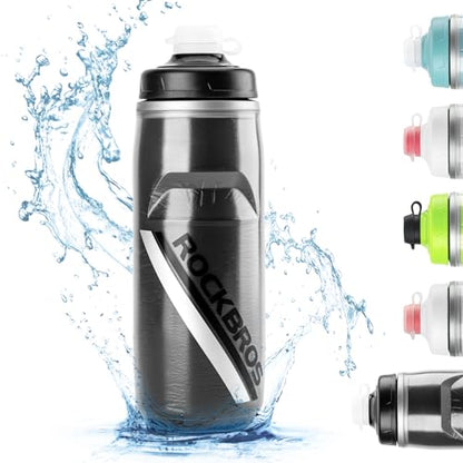 ROCKBROS Bike Water Bottle, 21oz Insulated Cycling Squeeze Bottle | 21oz Insulated Bike Bottle Keeps Drinks Cold for Hours, with Soft Squeeze Design, Leakproof Spout and Universal Cage Fit - color: Black