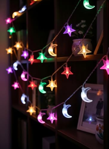 Star and Moon String Lights, 30 LED Battery Powered Fairy Lights, Waterproof for Outdoor Indoor Decor, Bedroom, Patio, Garden, Party, Wedding - style: Star and Moon