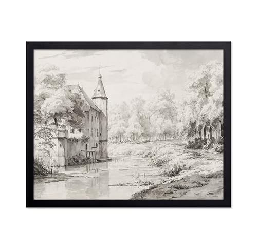 Poster Master Landscape Print - Vintage Victorian Castle By a River Poster - Sketch Drawing Art - Watercolor Painting - Great Office, Living Room or Bedroom Decor - 8x10 UNFRAMED Wall Art - color: Style-04, size: 8"L x 10"W