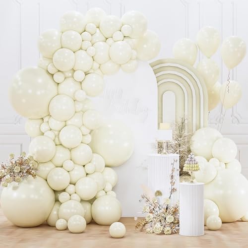 PartyWoo Beige Balloons 152pcs Different Sizes of 18 12 10 5 Inch Cream Ivory Balloon Arch Kit Garland for Wedding Bridal Graduation Baby Shower Easter Birthday Tea Boho Party Decorations White-Q08 - color: Beige-q08