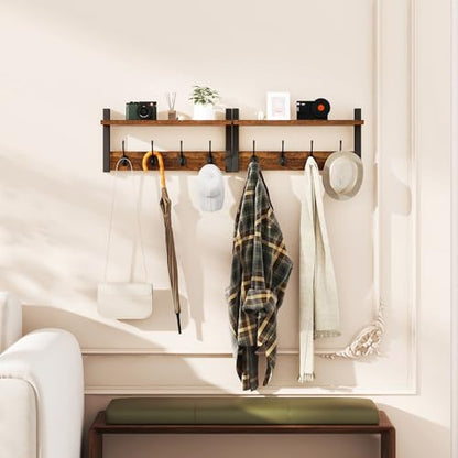 YMYNY Coat Rack Shelf Wall Mounted, Coat Hooks Set of 2, Entryway Coat Hanger with 8 Hooks, 31.5" Wall Floating Shelf with Hat Rack, for Kitchen, Bedroom, Bathroom, Rustic Brown UHWS001H-2 - color: Rustic Brown, size: 31.5"-2 pack