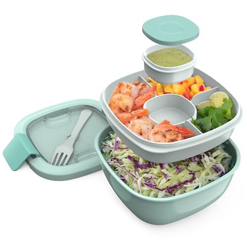 Bentgo Salad Container, Lunch Bowl with 4-Compartment Toppings Tray, 54 oz - color: Coastal Aqua