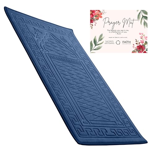 Sacred Artisans Padded Prayer Mat Thick with Soft Velvet Foam for Men and Women | Prayer Rug and Meditation Mat for Home Travel & Gift (Blue - Padded) - color: Blue - Padded