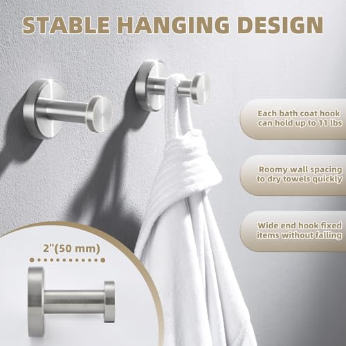 APLusee Brushed Nickel Bathroom Towel Hooks, 304 Stainless Steel Coat Hook 2 Pack, Heavy Duty Towel Hanger for Bathroom, Wall Mounted - color: Brushed Nickel, size: 2 Pack