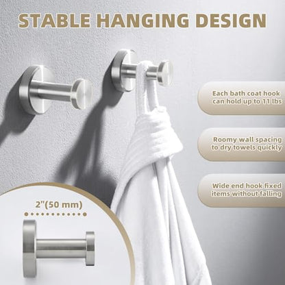 APLusee Brushed Nickel Bathroom Towel Hooks, 304 Stainless Steel Coat Hook 2 Pack, Heavy Duty Towel Hanger for Bathroom, Wall Mounted - color: Brushed Nickel, size: 2 Pack