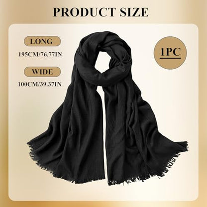 Extra Large Cotton Linen Shawl Wrap for Women, Elegant Scarf with UV Protection Breathable Lightweight Head Cover Hijab - color: Black