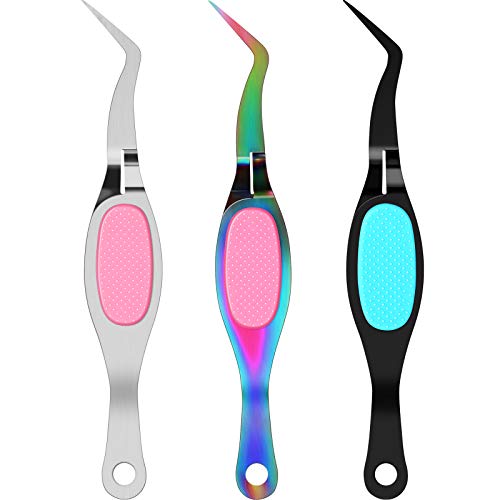 Mudder 3 Pcs Reverse Tweezers for Crafts Self Locking Curved,Curved Tip | Fine Precision Tips for Jewelry Beading Electronics, Anti-slip Grip Handles, Holds Small Components Securely During Assembly - style: Curved Tip
