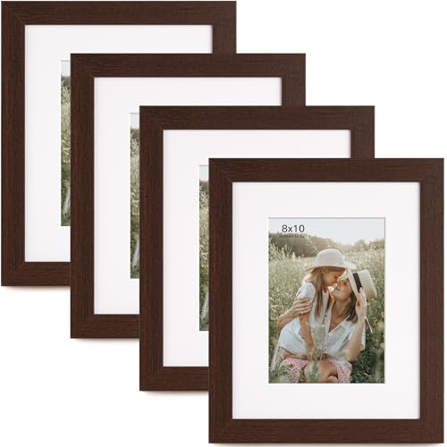 Momentworth 8x10 Picture Frame with Mat for 5x7 Set of 4, Walnut Wood Grain 8 x 10 Dark Brown Gallery Wall Picture Frames for Tabletop or Wall Mounting(4 Pack, Walnut) - color: Walnut, size: 8x10 - 4 pack