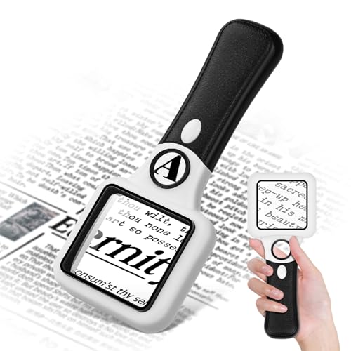 Compact Magnifying Glass with Lights,45X 10X Small Handheld Lighted Magnifier,3 LED Light Magnifying Glass for Reading Small Prints & Low Vision Seniors Rectangle 2PACK - color: 2 Pack Black Handle&white Frame