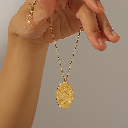 Ayatul Kursi Oval Necklace | Women Calligraphy Necklace Arabic Calligraphy Necklace Stainless steel 18K Gold Plated Pendant Gift - color: Gold color, size: 16 inch