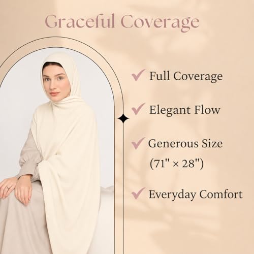 Premium Breathable Modal Cotton Hijab for Women, Lightweight, Non-Slip, Soft & Elegant Scarf for Everyday Wear - color: Vanilla Cream