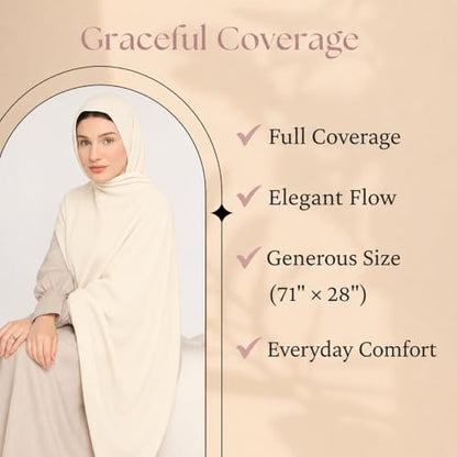 Premium Breathable Modal Cotton Hijab for Women, Lightweight, Non-Slip, Soft & Elegant Scarf for Everyday Wear - color: Vanilla Cream